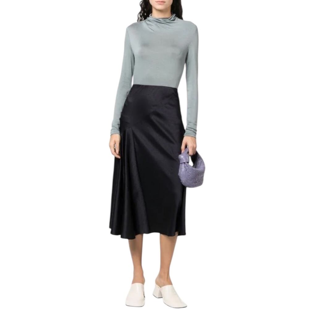 New Vince Navy Draped Slip Midi Skirt Size 14